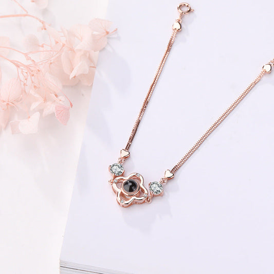 925 Sterling Silver 100 Languages I Love You Custom Projection Four-leaf Clover Bracelet Vibrato The Same Bracelet Female