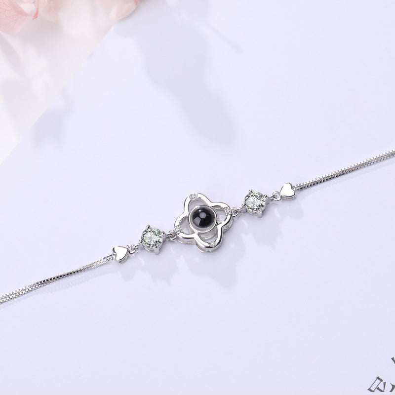 925 Sterling Silver 100 Languages I Love You Custom Projection Four-leaf Clover Bracelet Vibrato The Same Bracelet Female