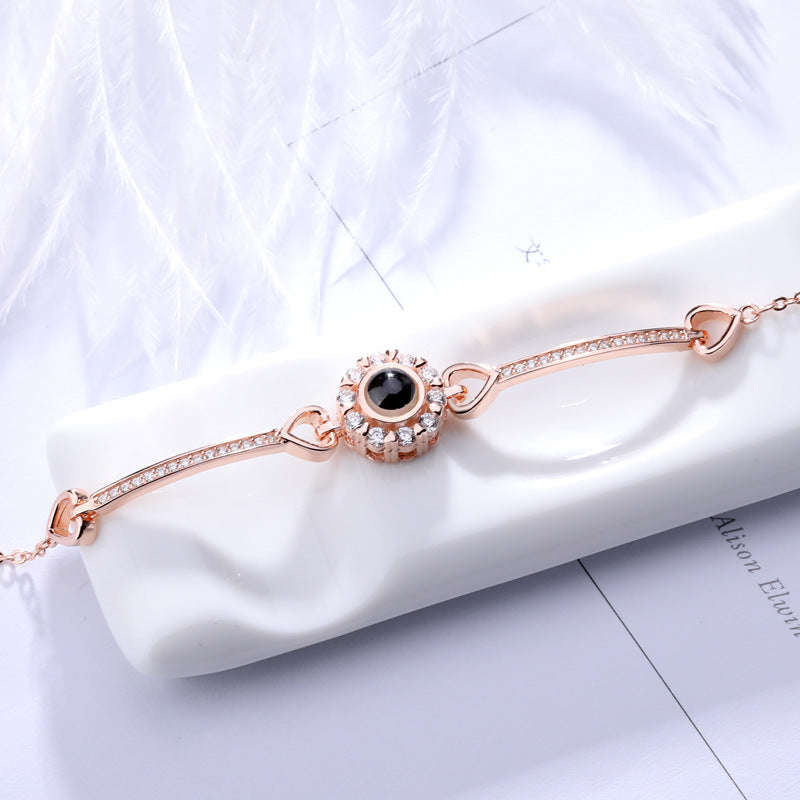 925 Sterling Silver 100 Languages I Love You Love Projection Memory Sun Flower Bracelet Simple Fashion For Girlfriend