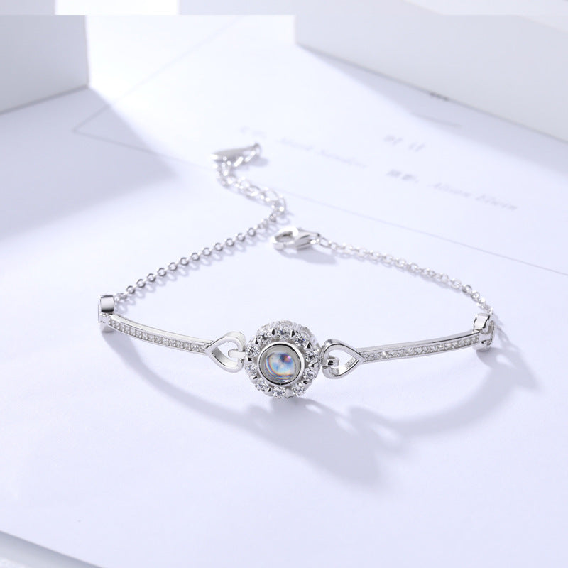 925 Sterling Silver 100 Languages I Love You Love Projection Memory Sun Flower Bracelet Simple Fashion For Girlfriend