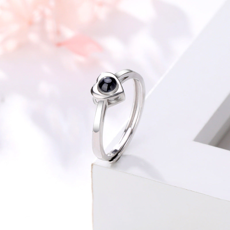 925 Sterling Silver Vibrato Explosion Models Customized 100 Languages Love You Heart-shaped Couple Ring Gift For Girlfriend Ring