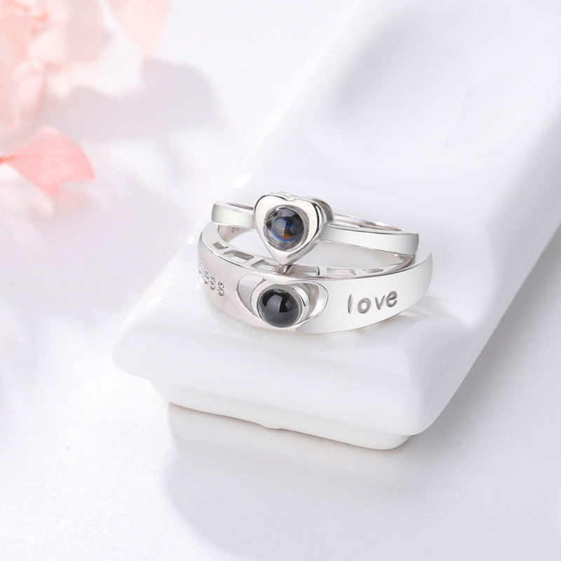925 Sterling Silver Vibrato Explosion Models Customized 100 Languages Love You Heart-shaped Couple Ring Gift For Girlfriend Ring