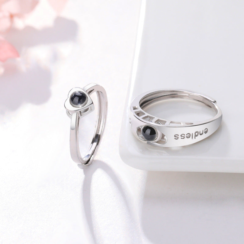 925 Sterling Silver Vibrato Explosion Models Customized 100 Languages Love You Heart-shaped Couple Ring Gift For Girlfriend Ring
