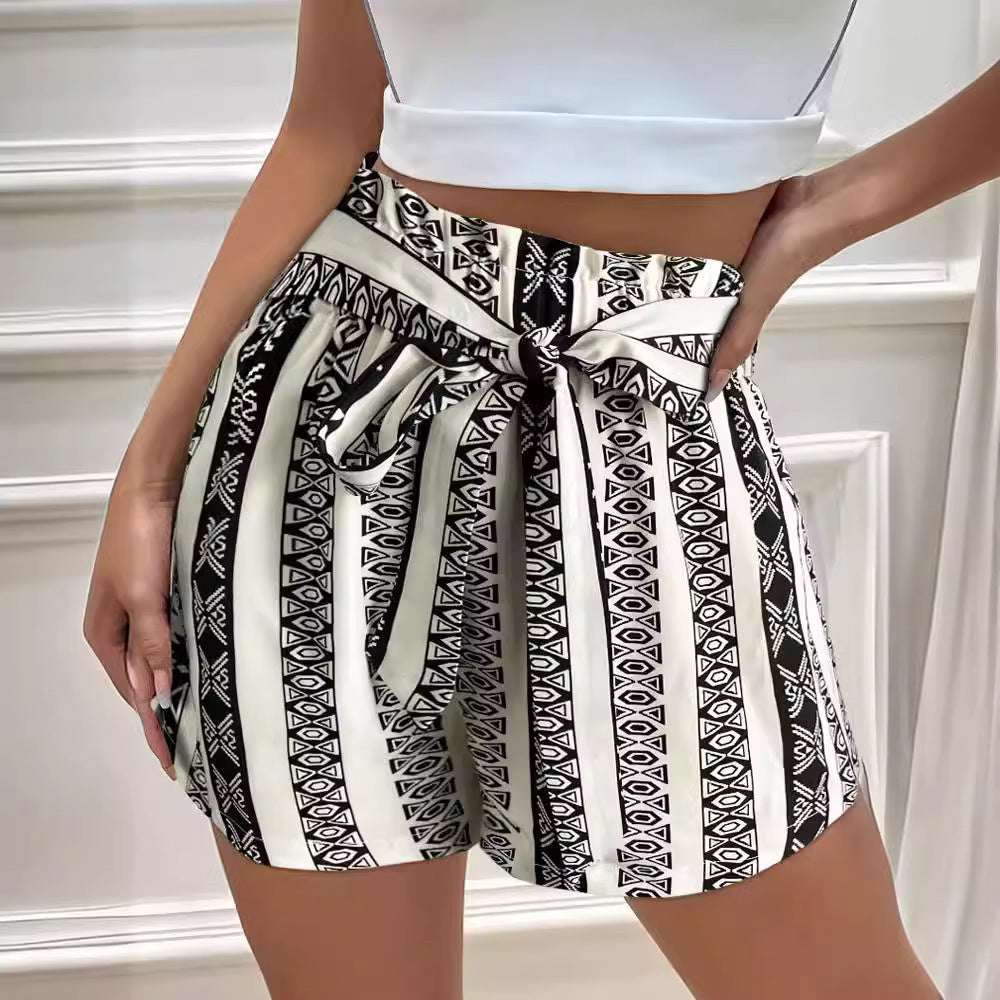 Belt Printed Casual Shorts For Commuter Women - globaltradeleader