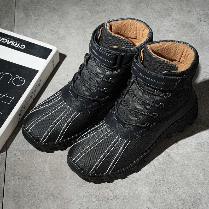 Winter Fleece Lace-up Snow Boots For Men Women Waterproof And Anti-slip Outdoor Work Boot Fashion Warm Mid-tube Cotton Shoes Men - globaltradeleader