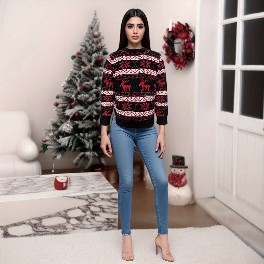Women's Christmas Round Neck Loose Long Sleeves Sweater - globaltradeleader