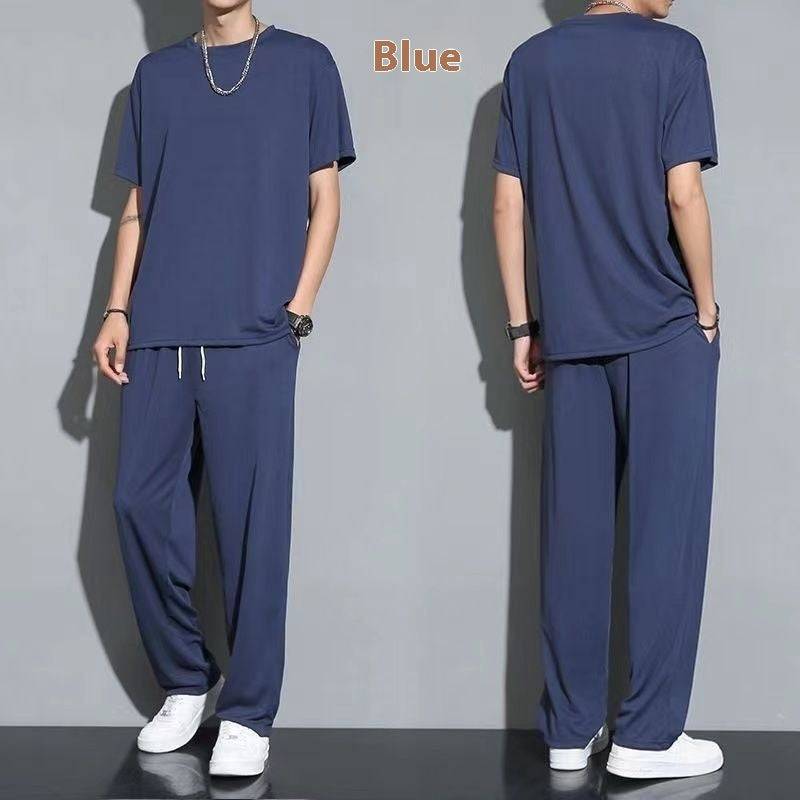 Quick-drying Ice Silk Breathable Suit Men's Short-sleeved T-shirt Trousers Sports Two-piece Set - globaltradeleader