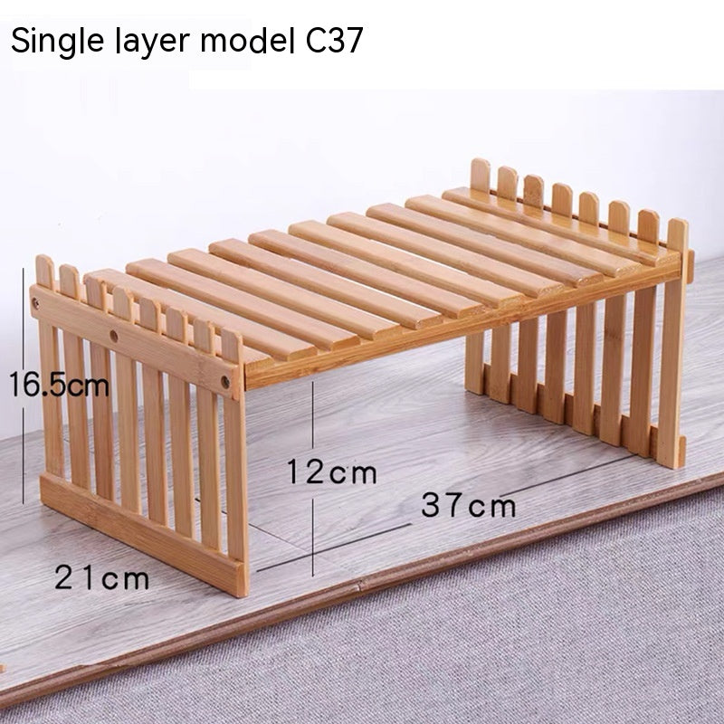 Multi-layer Solid Wood Small Flower Stand Office Desk Surface Panel Bamboo Plant Simplicity Succulent Pot Frame Balcony Storage - globaltradeleader