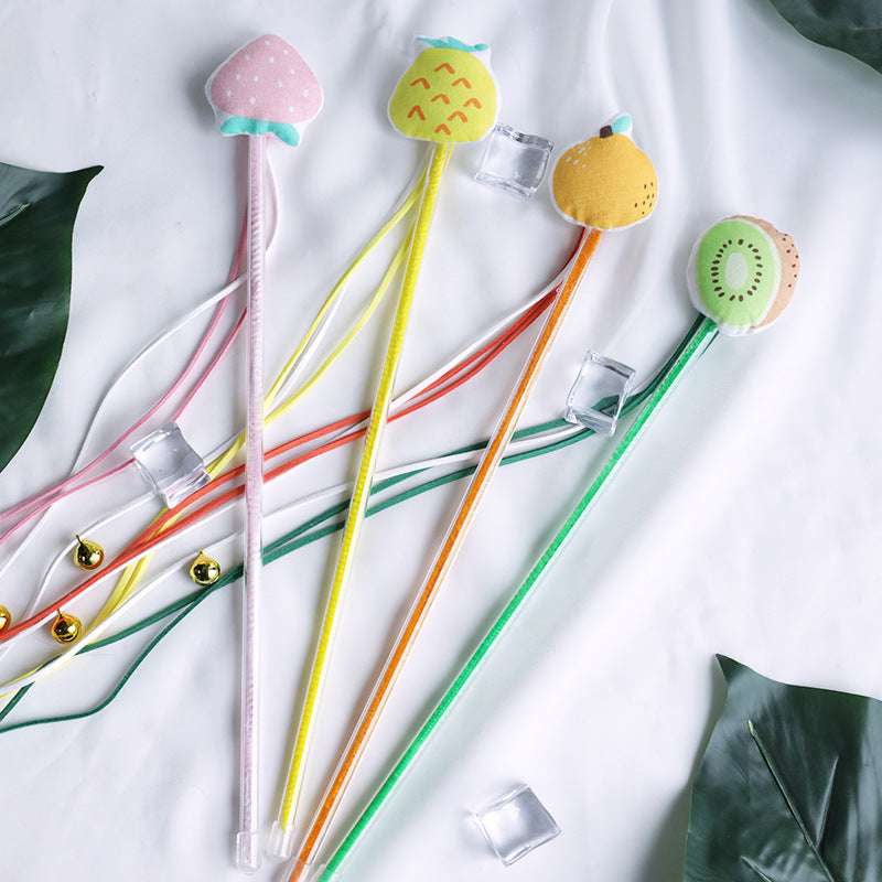Funny Cat Stick Sounding Bells Tassels Fruit Shapes Relieve Boredom