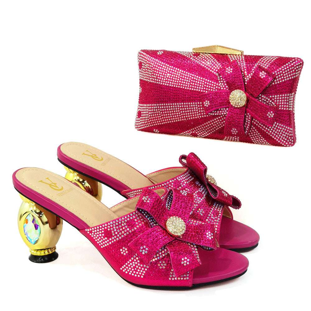 Evening Clutch Bag With Thick Heels And High Heeled Sandals - globaltradeleader