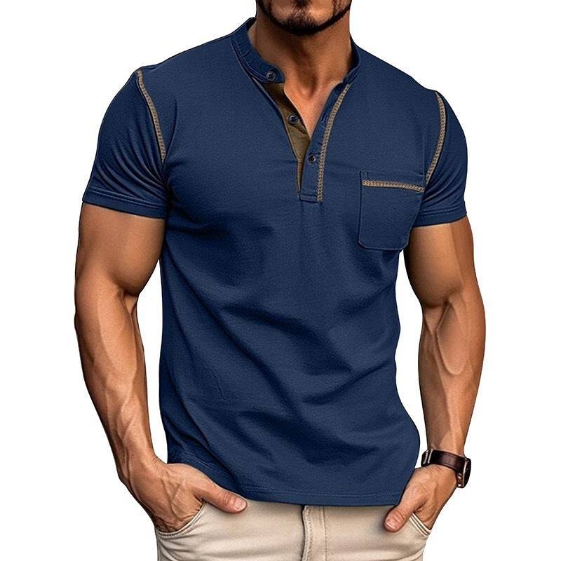 Summer Men's Color Matching Pocket T-shirt Top - globaltradeleader