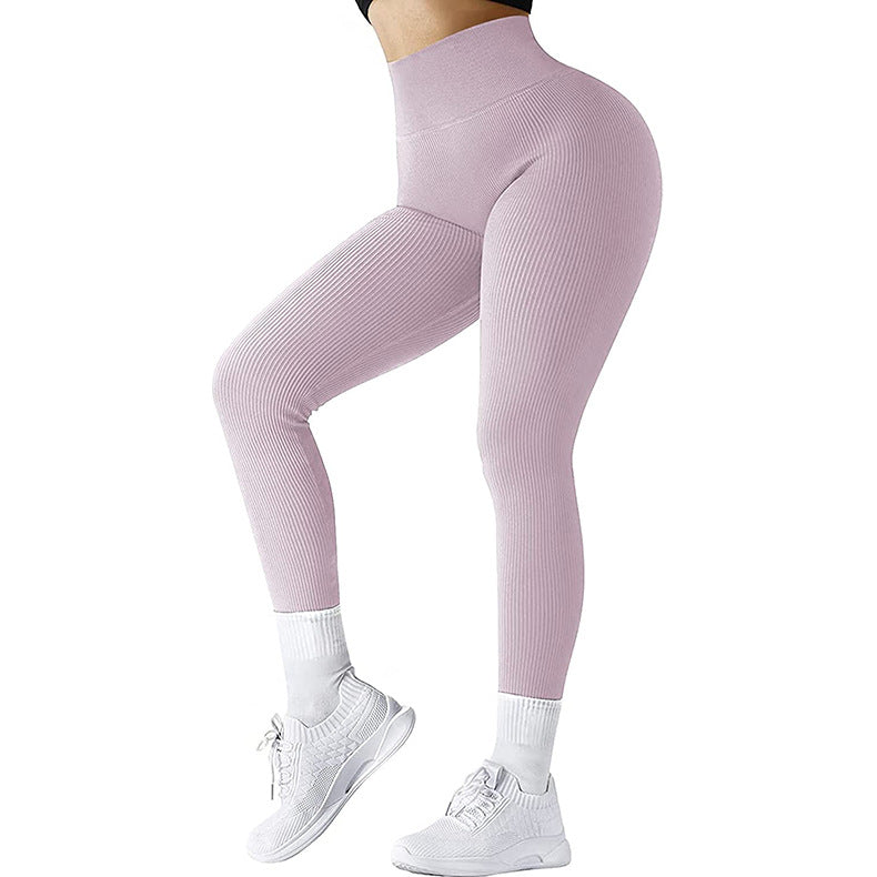 High Waist Seamless Leggings Threaded Knitted Fitness Pants Solid Women's Slimming Sports Yoga Pants Elastic Running Sport Leggings - globaltradeleader