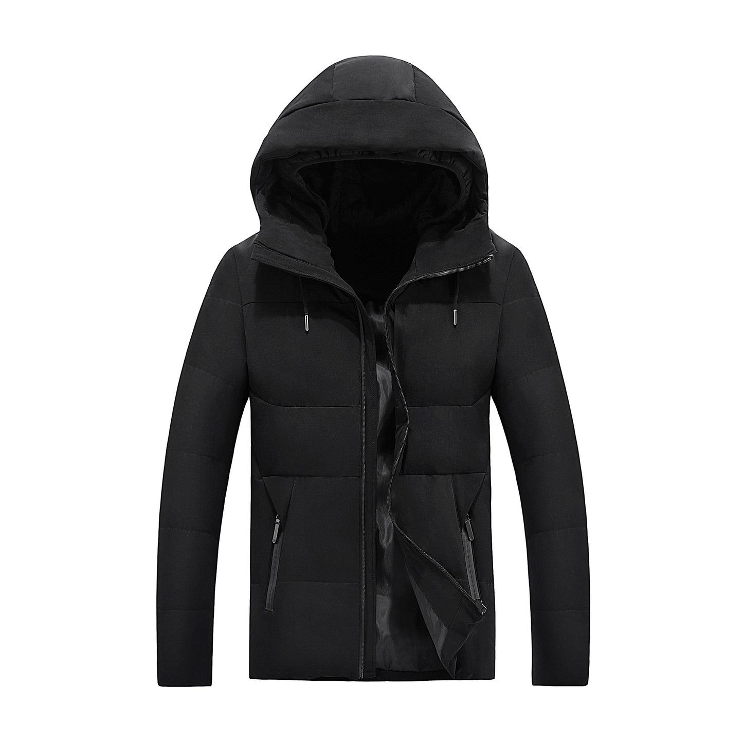 Men's Solid Color Hooded Cotton Jacket