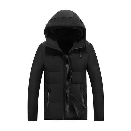 Men's Solid Color Hooded Cotton Jacket