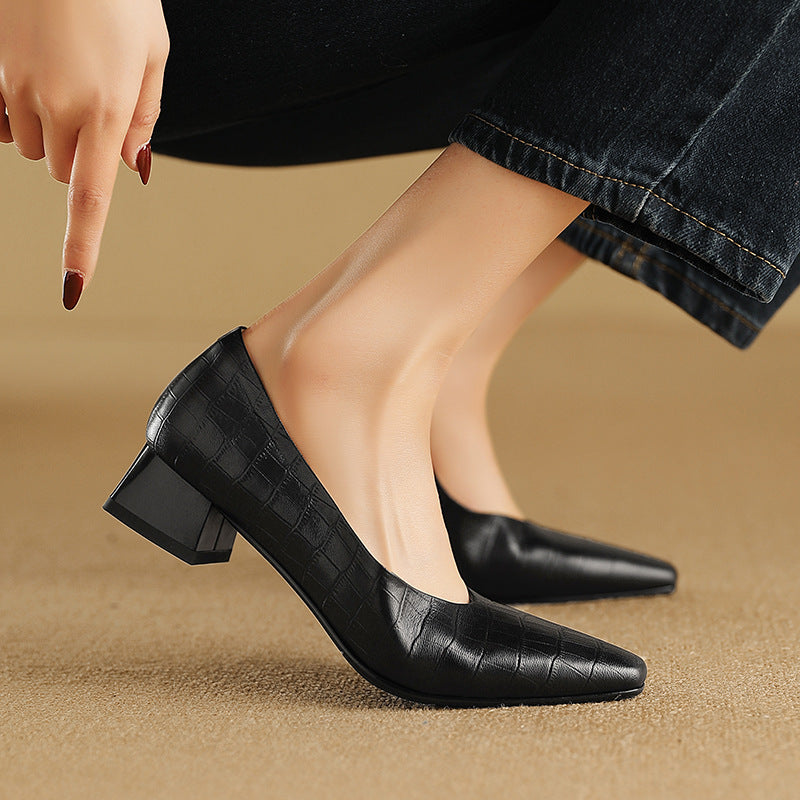 Pointed Toe Thick Low Heel Shoes Women - globaltradeleader