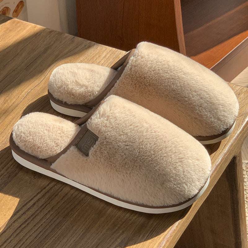 Winter Plush Slippers Warm Solid House Shoes Non-slip Bedroom Floor Home Slipper For Women Men - globaltradeleader