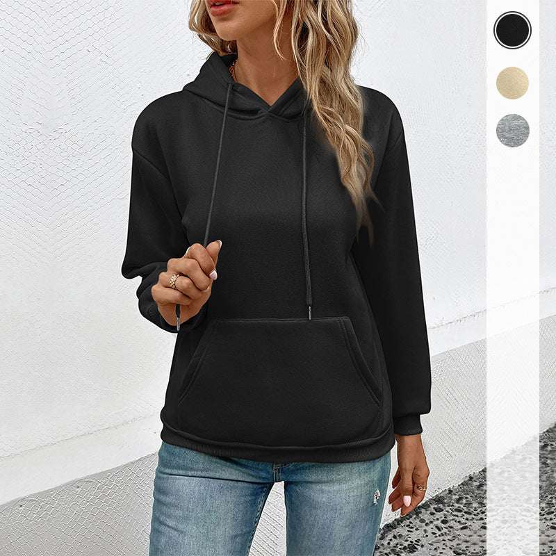 Cross-border Long Sleeve Solid Color Hoodie - globaltradeleader