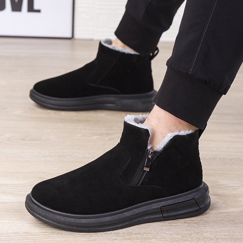 Fashion Snow Boots For Men Winter Warm Flat Cotton Plush Shoes With Side Zipper Casual Daily Fleece Ankle Boot - globaltradeleader