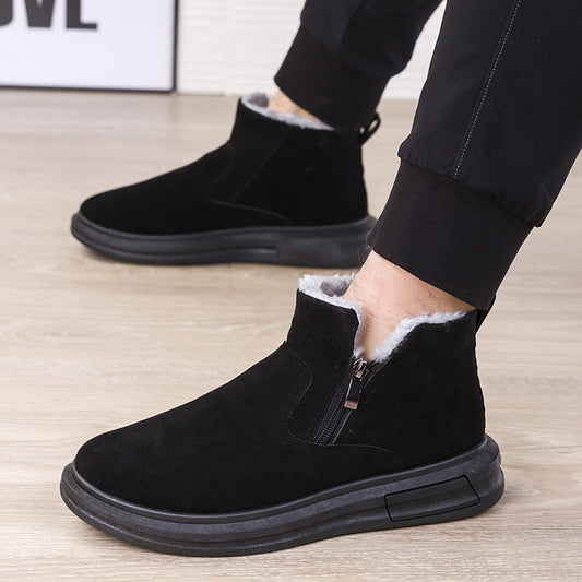 Fashion Snow Boots For Men Winter Warm Flat Cotton Plush Shoes With Side Zipper Casual Daily Fleece Ankle Boot - globaltradeleader