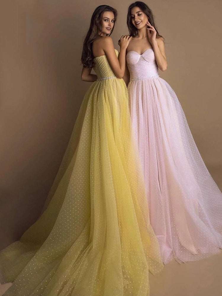 Evening Gown Tube Top Retro Lantern Sleeve Light Yarn - globaltradeleader