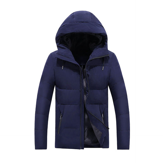 Men's Solid Color Hooded Cotton Jacket
