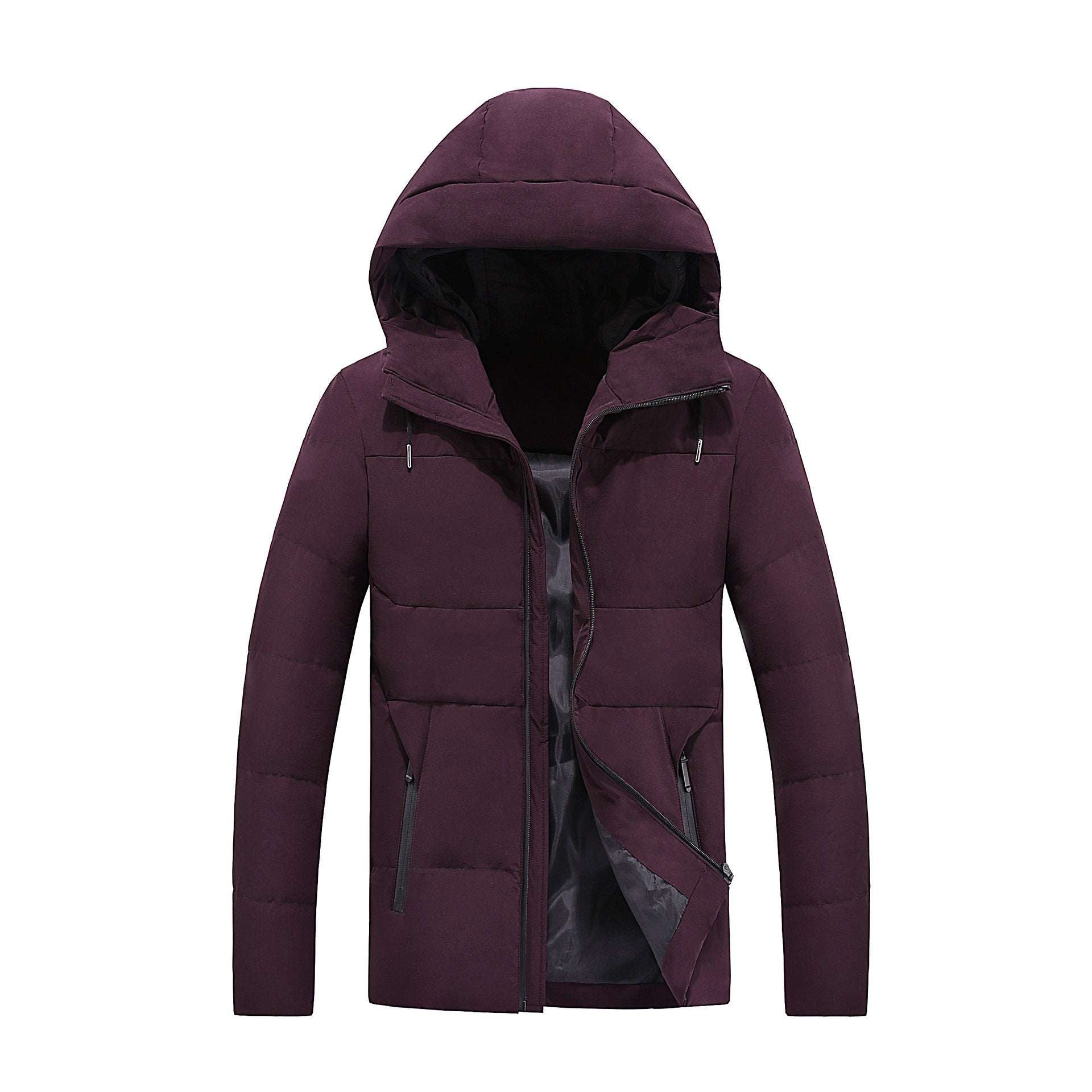 Men's Solid Color Hooded Cotton Jacket