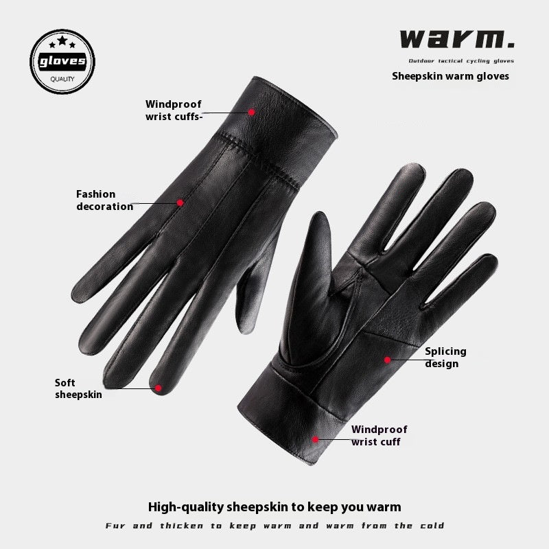 Genuine Leather Gloves For Men Women Fleece Lined Padded Warm Keeping Sheepskin Gloves - globaltradeleader