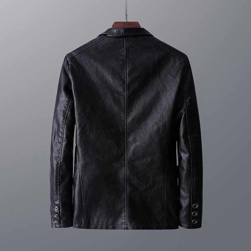 Leather Men's Autumn And Winter Jacket Thin Lapel - globaltradeleader