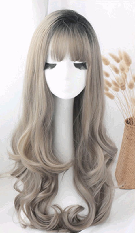 Fashion big wavy long curly pear flower air bangs chemical fiber