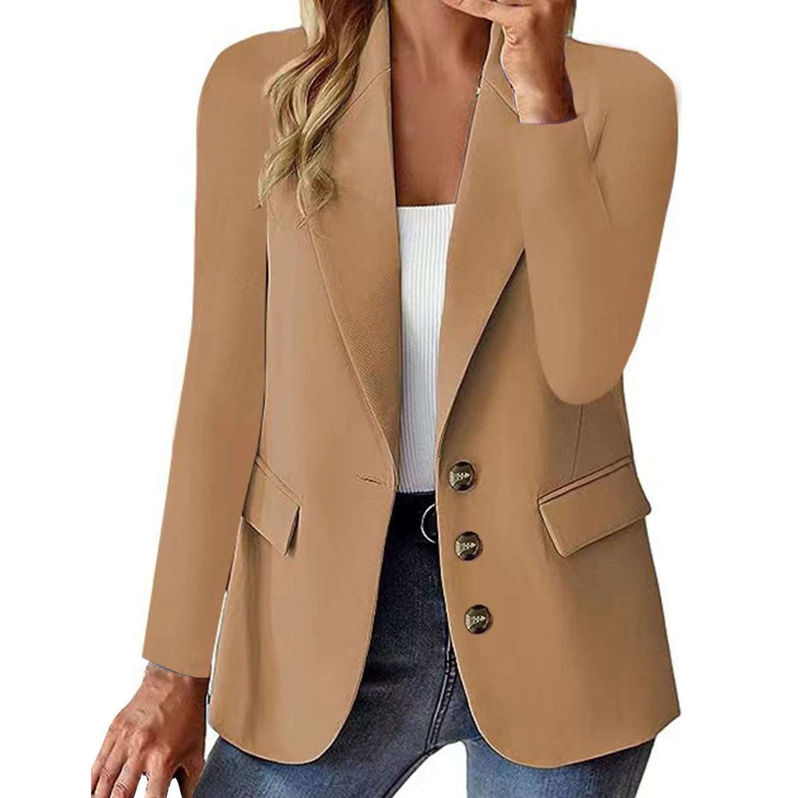 Fashion Casual Women Blazer Long-sleeved Solid Color Casual Cardigan Small Suit Jacket For Women Elegant Office Lady Outerwear - globaltradeleader