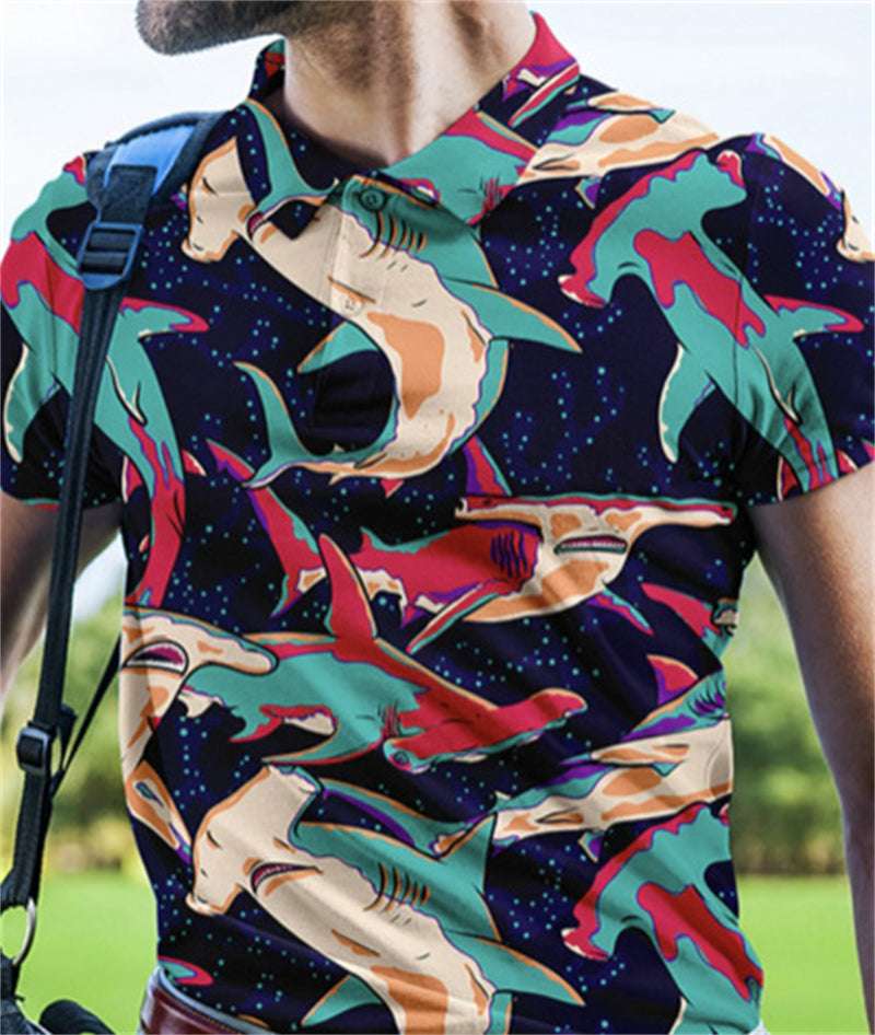 Men's Camouflage 3D Printed PoLo Shirt Fashion Button Lapel Short Sleeves