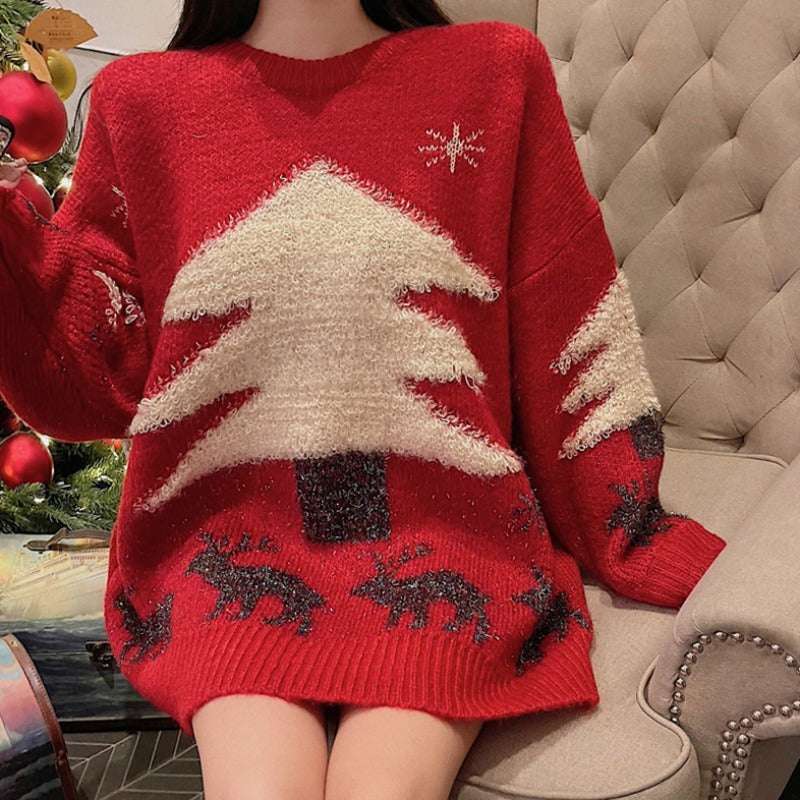 Women's Mid-length Christmas Lazy Loose Bottoming Sweater - globaltradeleader