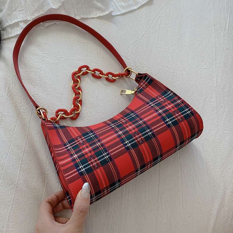 Simple Plaid Underarm Chain Baguette