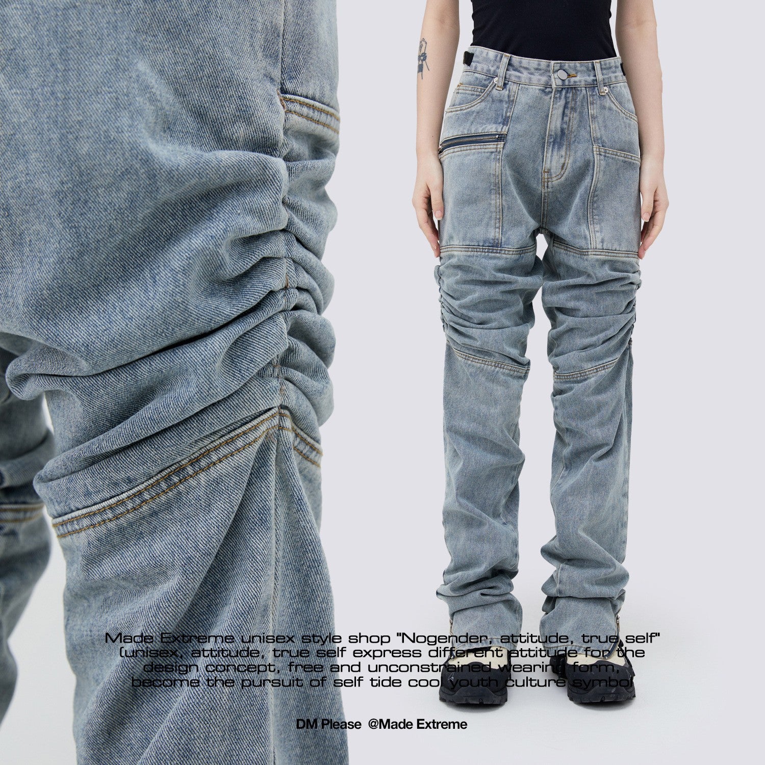 Men's Pleated Distressed Casual Jeans