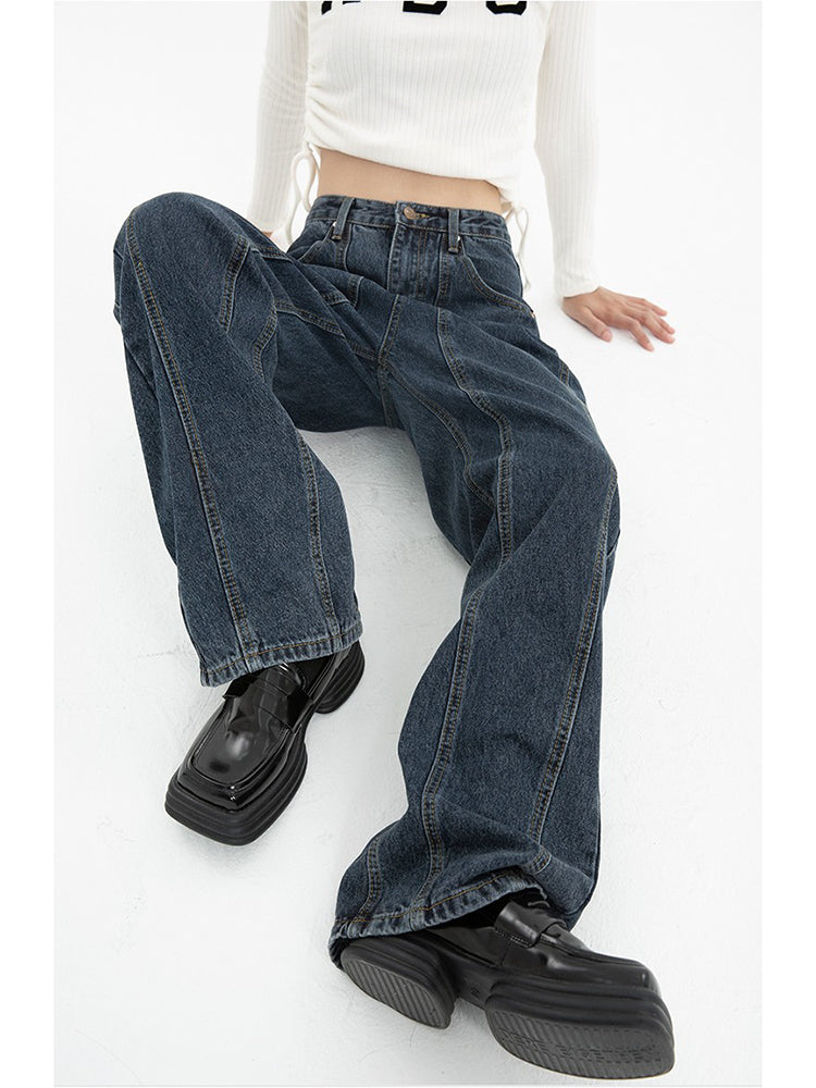 Dark Blue Jeans For Women Loose Drape