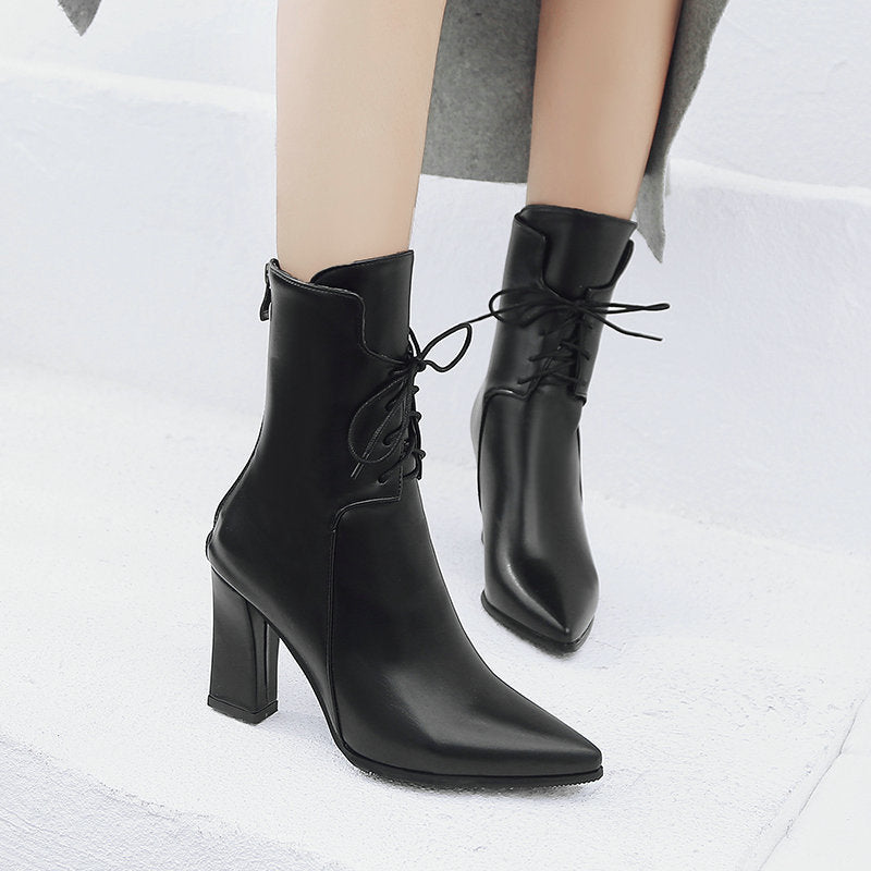 Autumn And Winter Chelsea Ankle Boots European And American Street Style Fashion High Heels Temperament Large Size Middle Tube Women's Boots