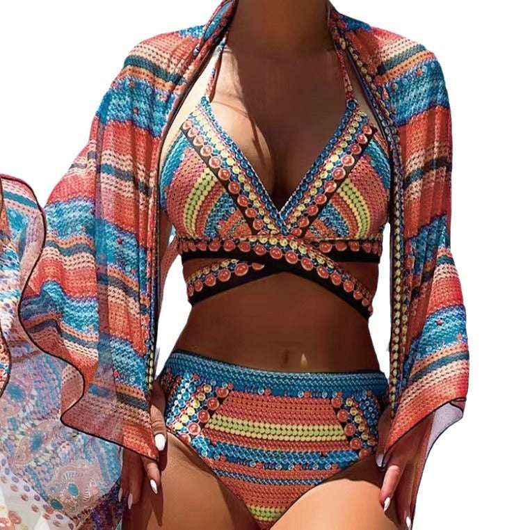 Women's Split Cross Strap Retro Ethnic Style Swimsuit - globaltradeleader