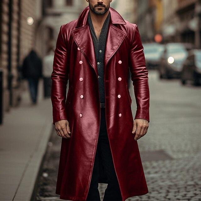 Long Trench Coat Male Double-breasted Leather Jacket - globaltradeleader