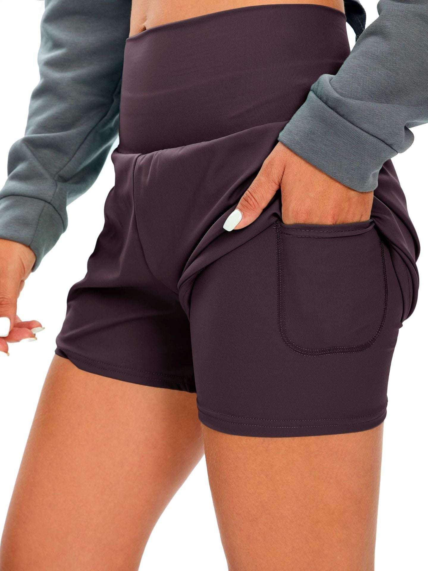 European And American Fitness Simple Casual Pants High Waist Pocket Anti-exposure Bottoming Yoga Shorts - globaltradeleader