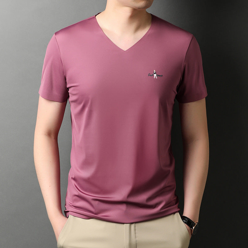 Short Sleeve Men's V-neck Summer Ice Feeling Breathable Traceless Quick Dry T-shirt - globaltradeleader
