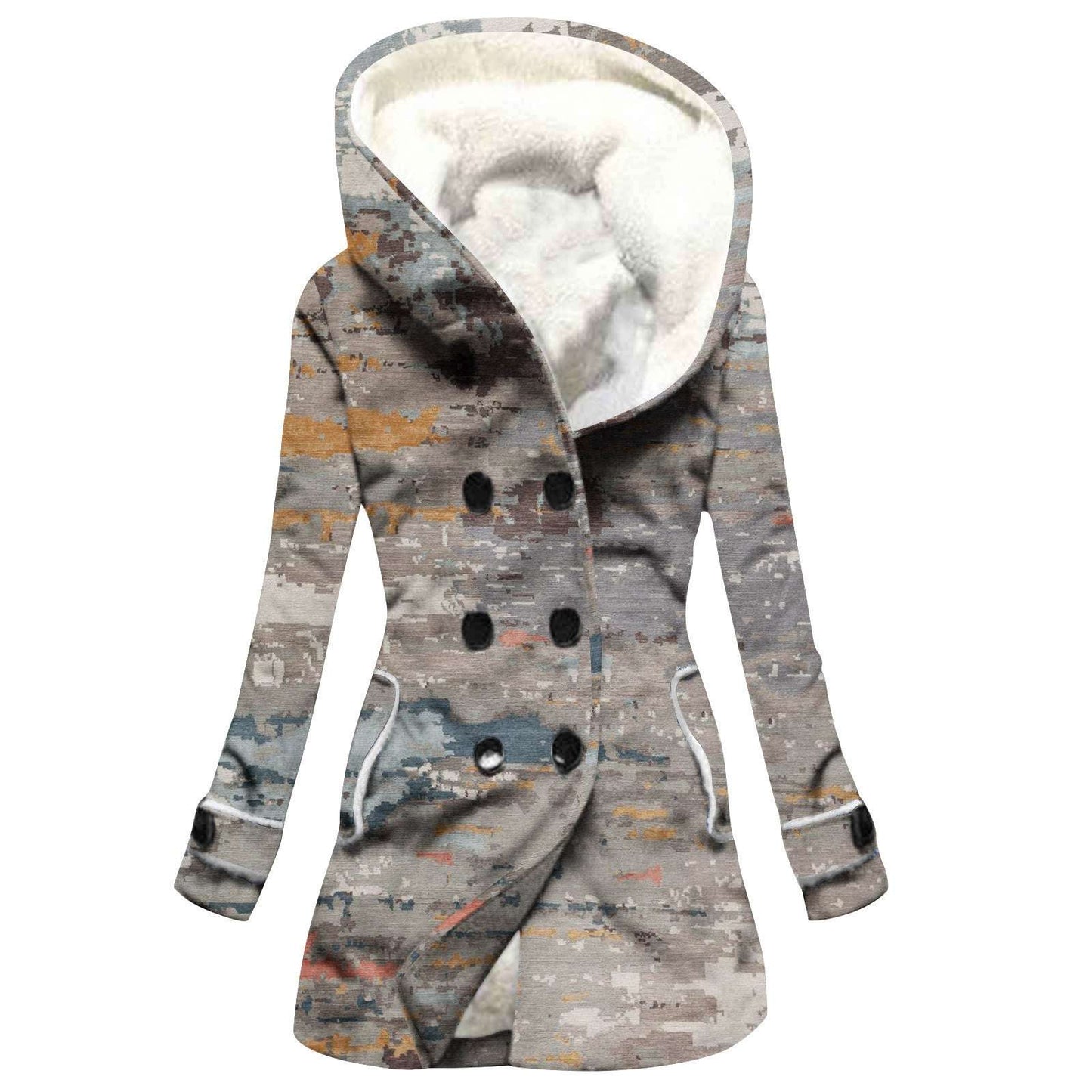 Women's Windbreaker Winter Thickened Imitation Lamb Stitching Floral Hooded - globaltradeleader