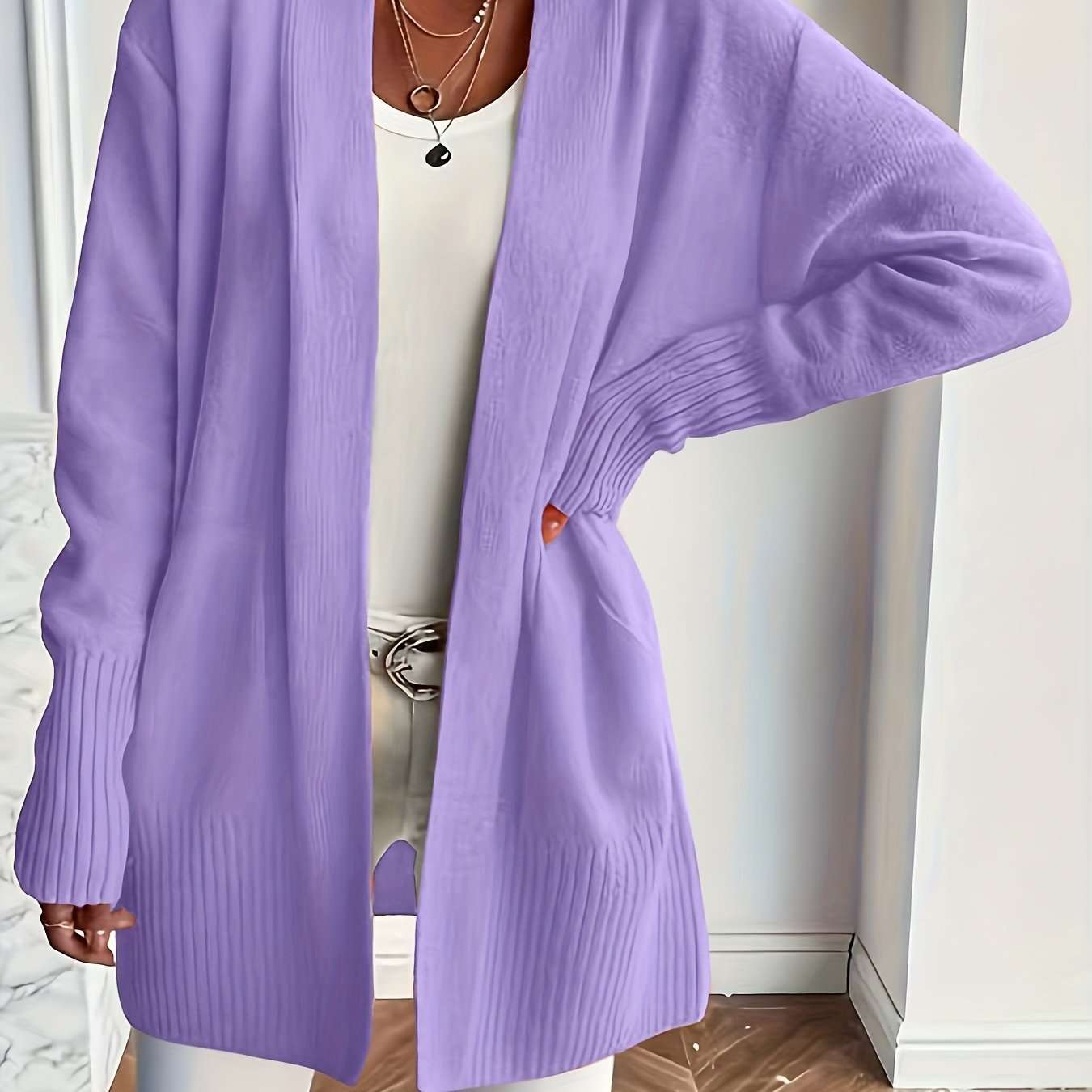 Plus Size Women's Solid Color Knit Casual Simple Cardigan - globaltradeleader
