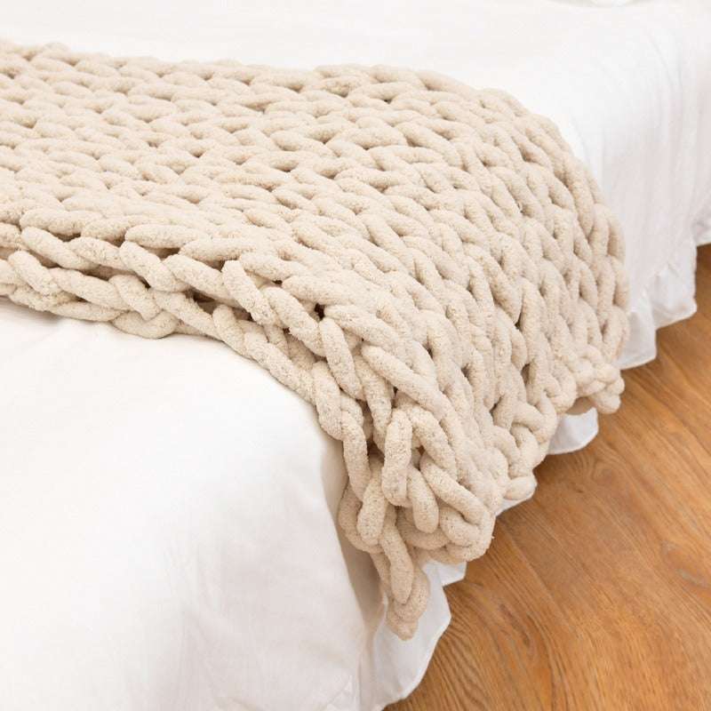 Handmade Coarse Yarn Woven Blanket Coarse Chenille Knitted Blanket - globaltradeleader