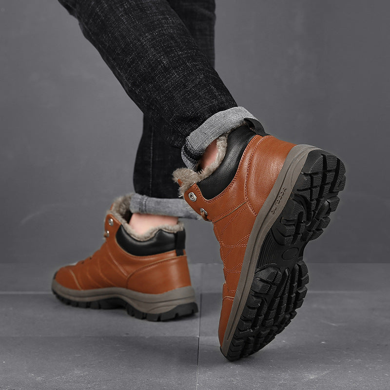 Winter Boots For Men Warm Leather Shoes With Plush - globaltradeleader