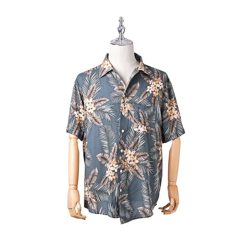 Men's Shirt Rayon Printed Cardigan Short Sleeve Beach Shirt - globaltradeleader