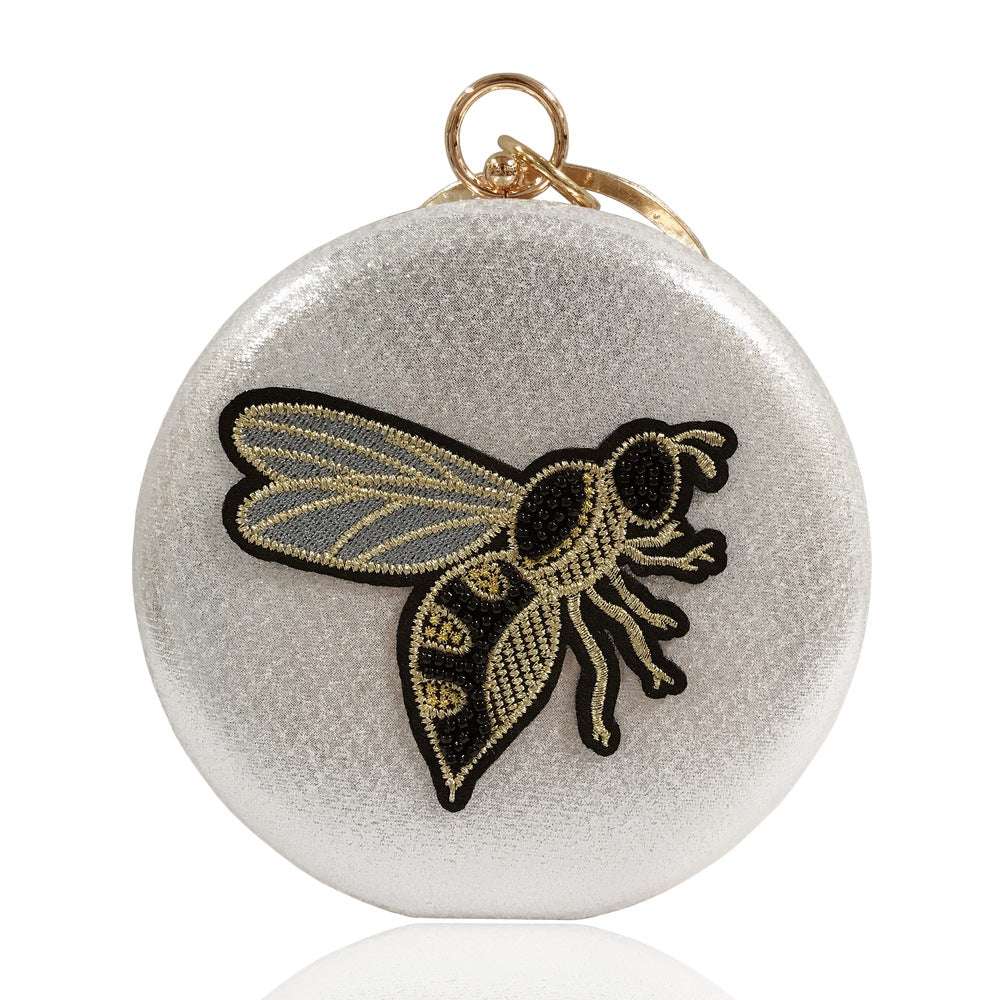 Flat Box Embroidered Beaded Bee Clutch Party Bag