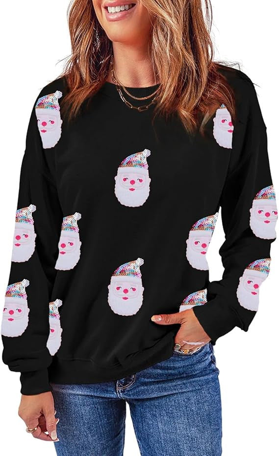 Santa Claus Sequins Festival Casual Long Sleeve Sweatshirt - globaltradeleader