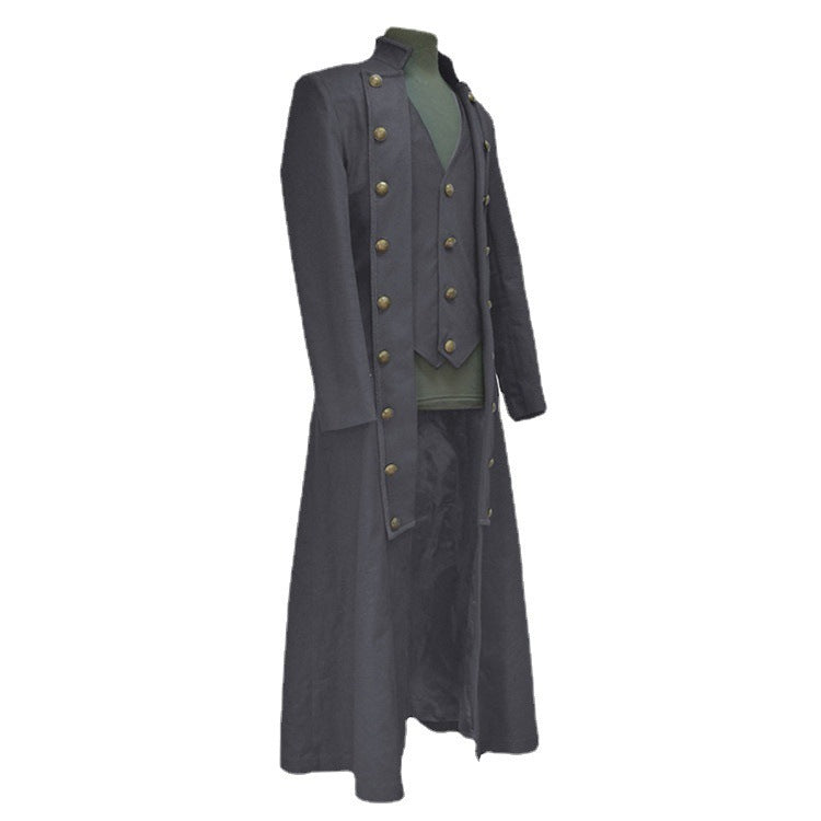 Men's Long Sleeve Stand Collar Three Row Button Coat - globaltradeleader