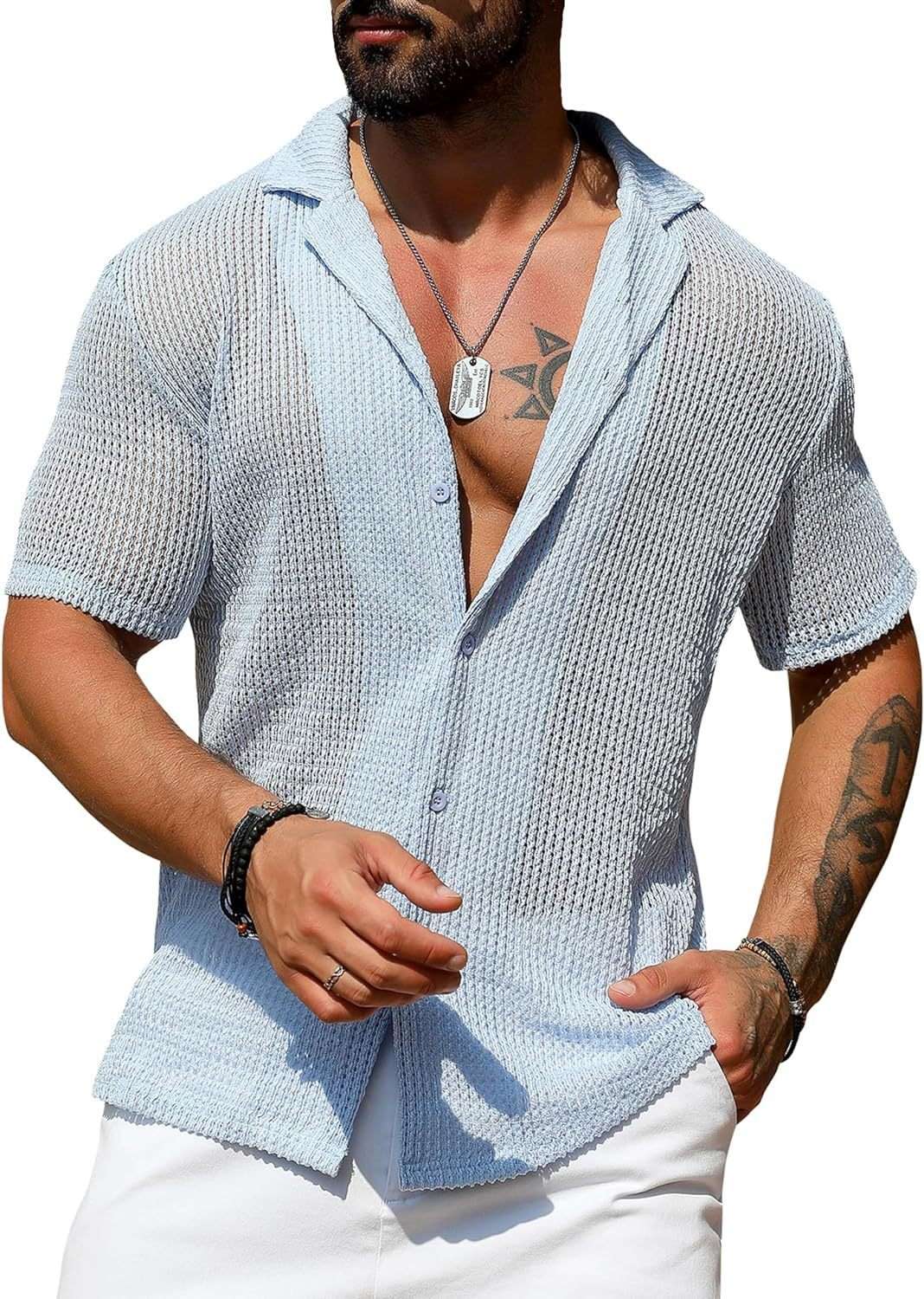 Men's Casual Shirt Fashionable Breathable Cardigan Short Sleeve Top - globaltradeleader