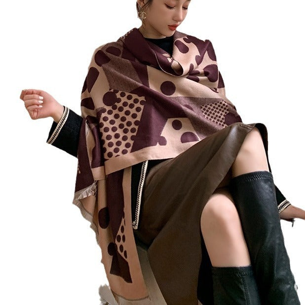 Casual Polka Dot Artificial Cashmere Warm Printing Long Scarf Shawl - globaltradeleader
